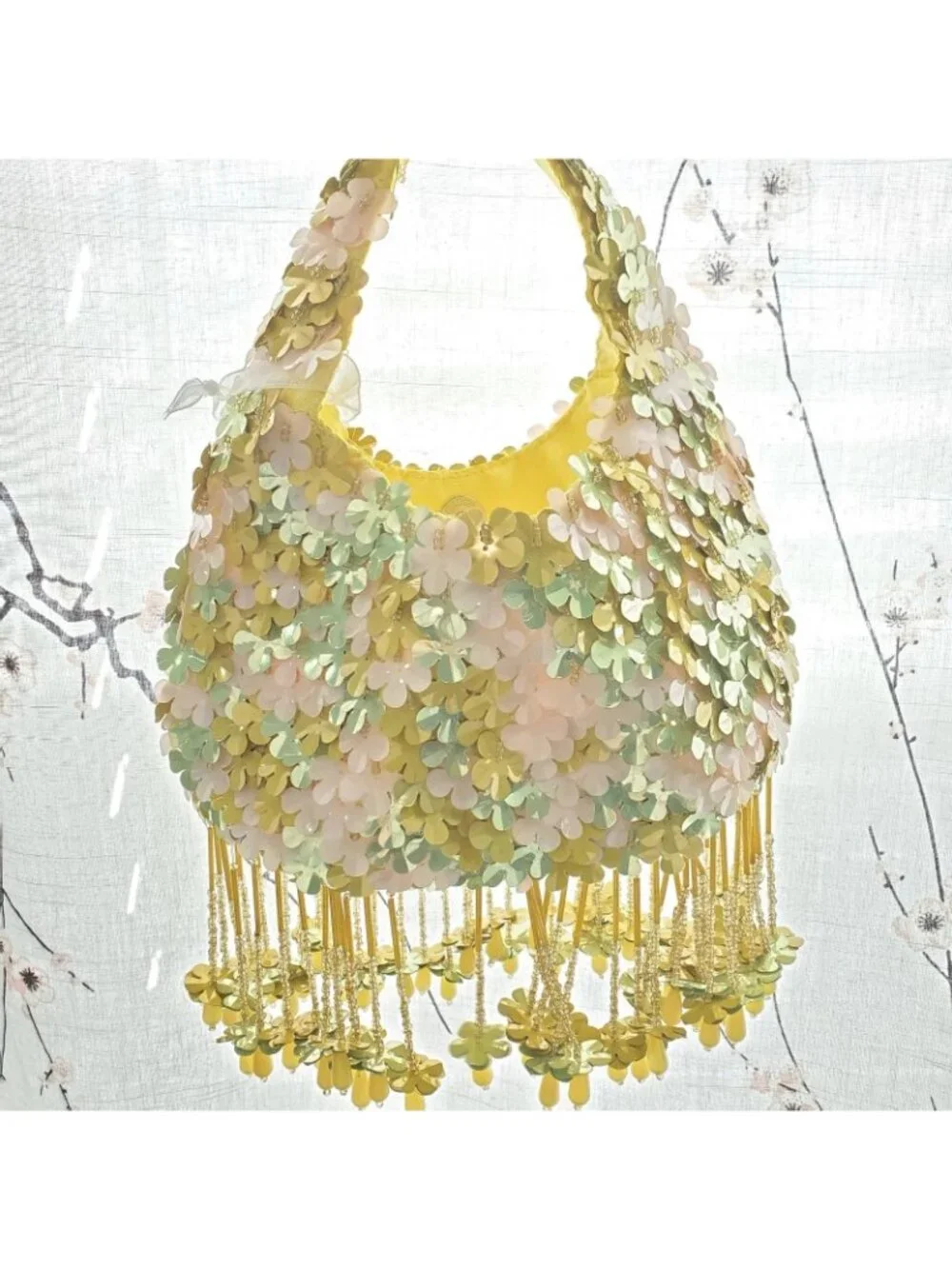 Handcrafted Viral TikTok Beaded Bag Made in India Yellow Flowers Fairy Cottage